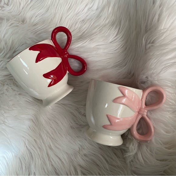 🎀 Bow Mugs | Christmas | Pink & Red | Set of 2 - Picture 2 of 9